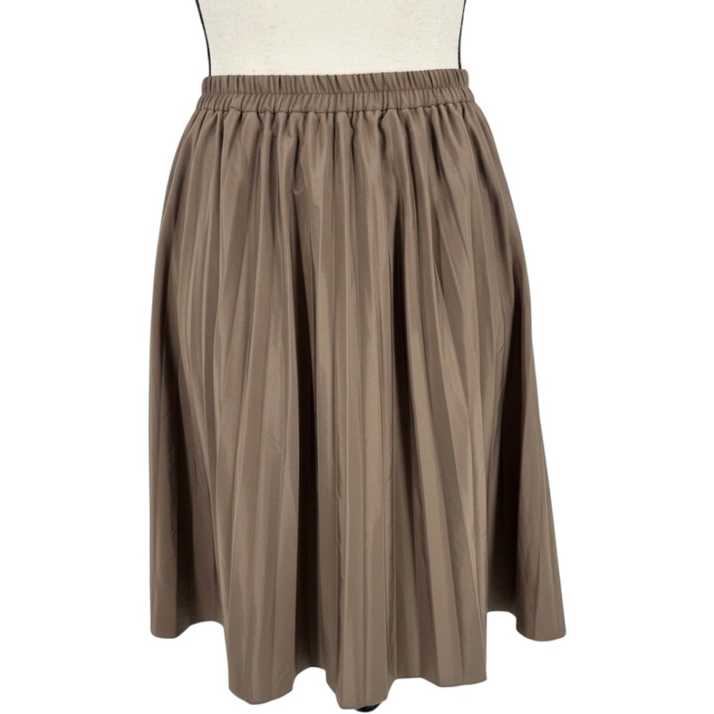 nu NEW YORK Women Brown Elastic Waist Pleated Midi Skirt‎ Size ML